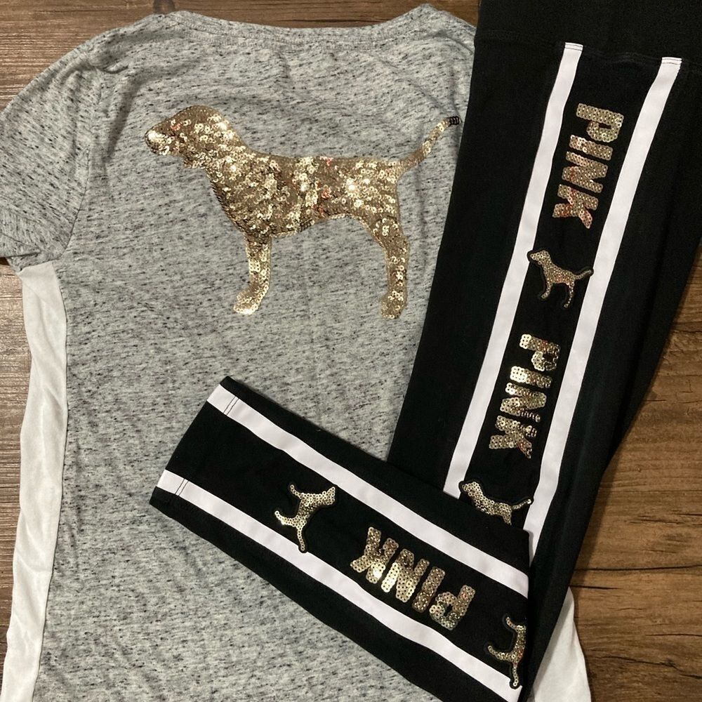 PINK VS BLING DOG TSHIRT / YOGA LEGGINGS OUTFIT SET S